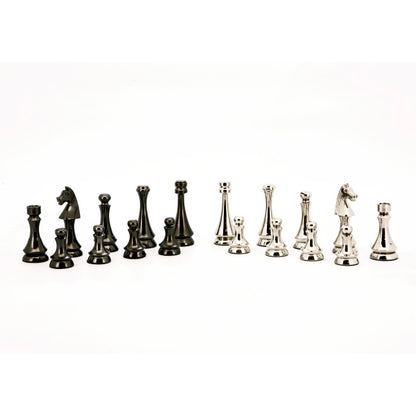 Dal Rossi Italy Chess Pieces Metal Dark Titanium and Silver 85mm Chessmen - Good Games