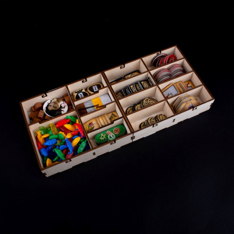 Laserox Inserts for 7 Wonders showing full insert setup with game components
