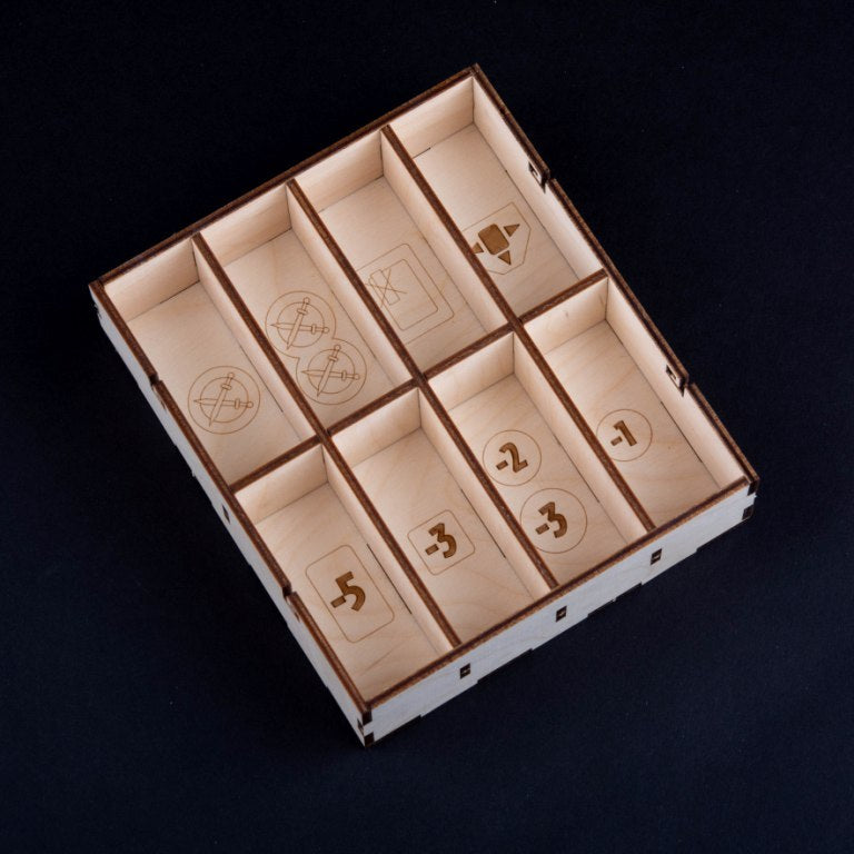 Laserox Inserts for 7 Wonders close-up of token and marker organization