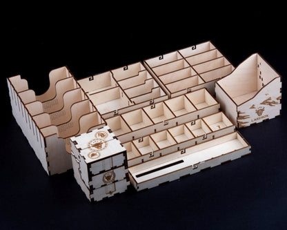 Laserox Inserts for 7 Wonders showing game pieces arranged in compartments