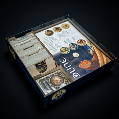 Laserox insert designed for Dune components, including dice