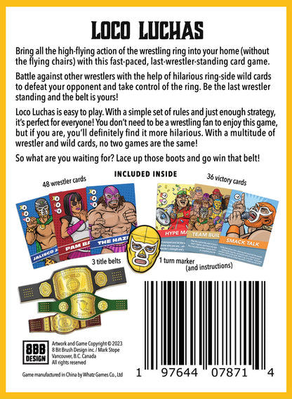 Back of Loco Luchas game box displaying game description and components