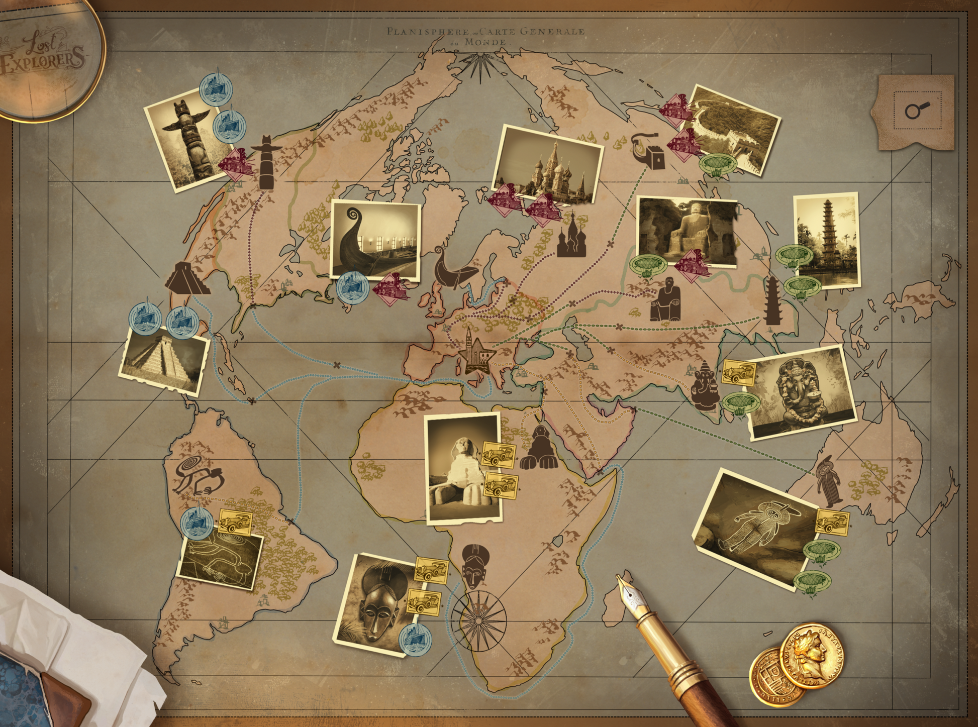 Detailed map artwork from Lost Explorers showing exploration paths