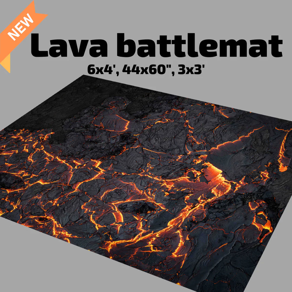 Lava battlemat featuring black volcanic rock texture and glowing orange magma cracks
