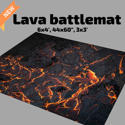 Lava battlemat featuring black volcanic rock texture and glowing orange magma cracks