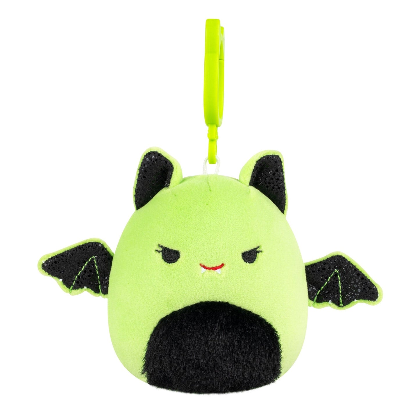 Squishmallows Halloween Leap the neon green bat plush clip with black wings and fuzzy belly