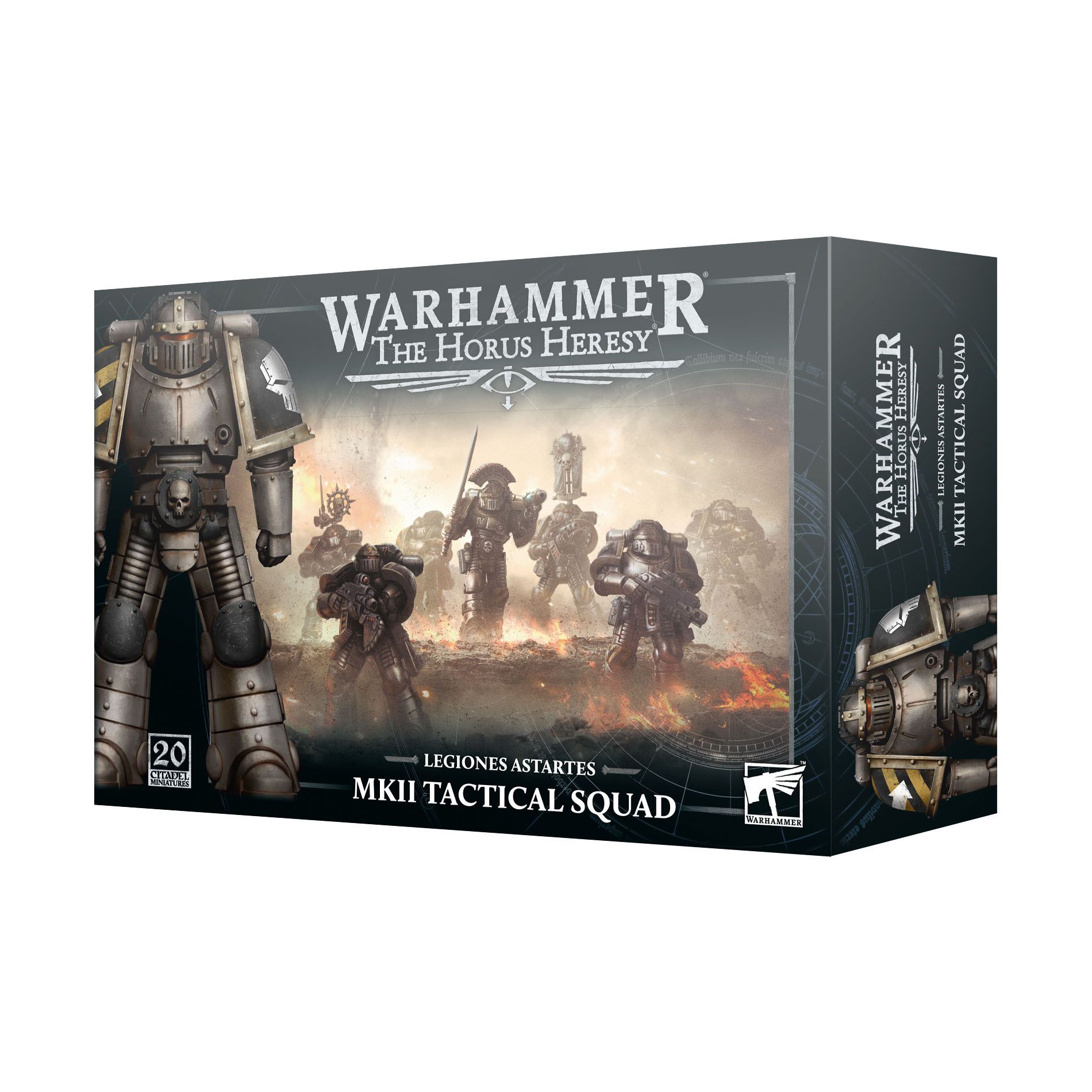 Warhammer: The Horus Heresy Legiones Astartes MKII Tactical Squad box, depicting Space Marines battling
