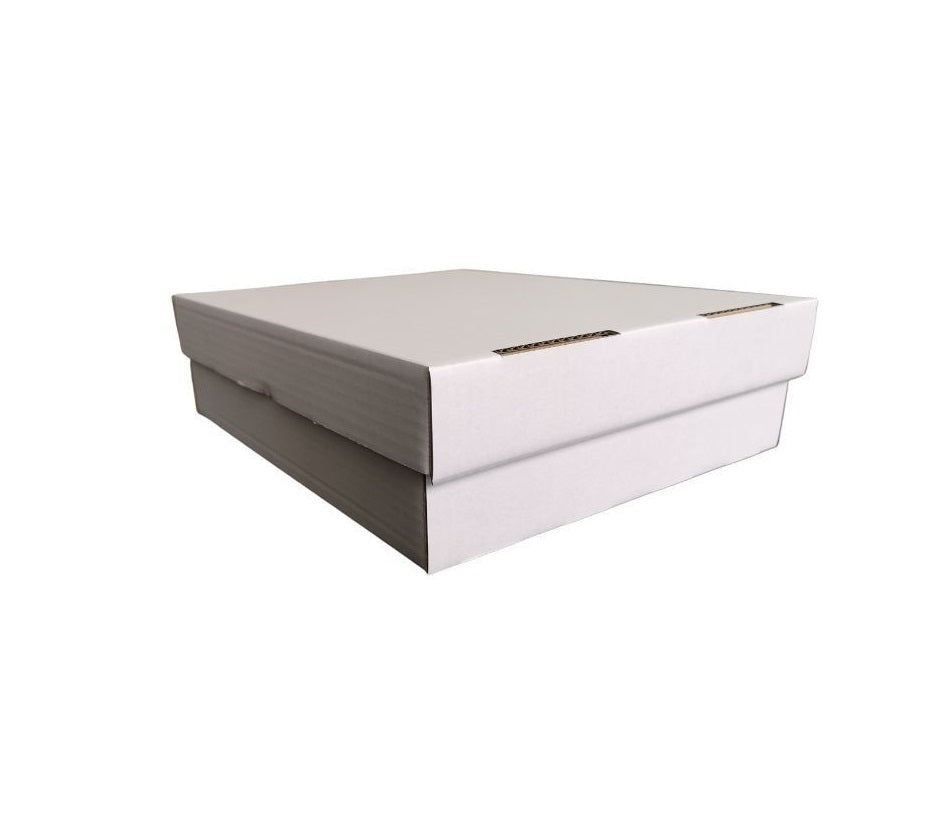 White two-piece cardboard box with a lid, isolated on a white background.