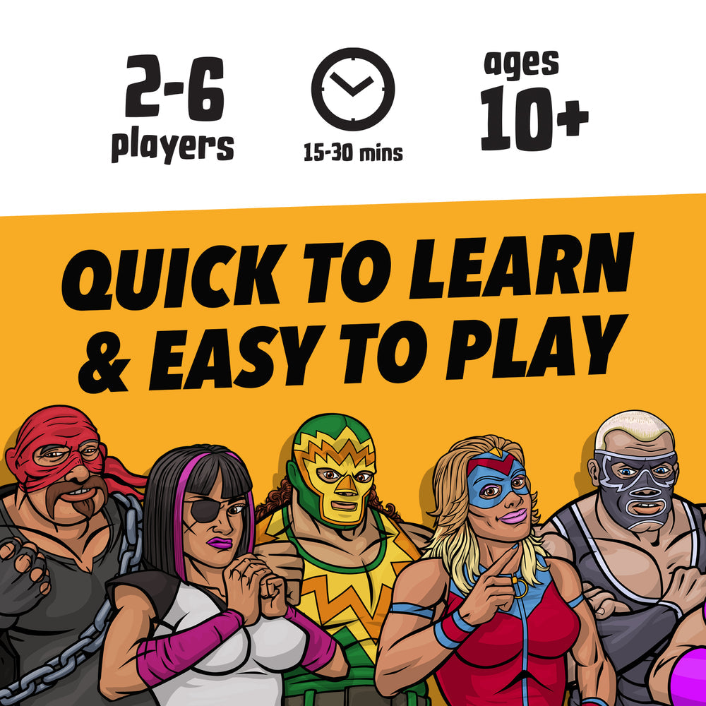 Close-up of Loco Luchas gameplay showing action cards and wrestler figures