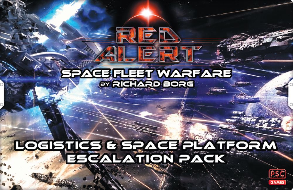 Red Alert: Space Fleet Warfare game cover. Chaotic space battle with large fleets, energy blasts and debris, Logistics Escalation Pack