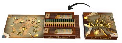 Lost Explorers box shown open and closed with arrow transition