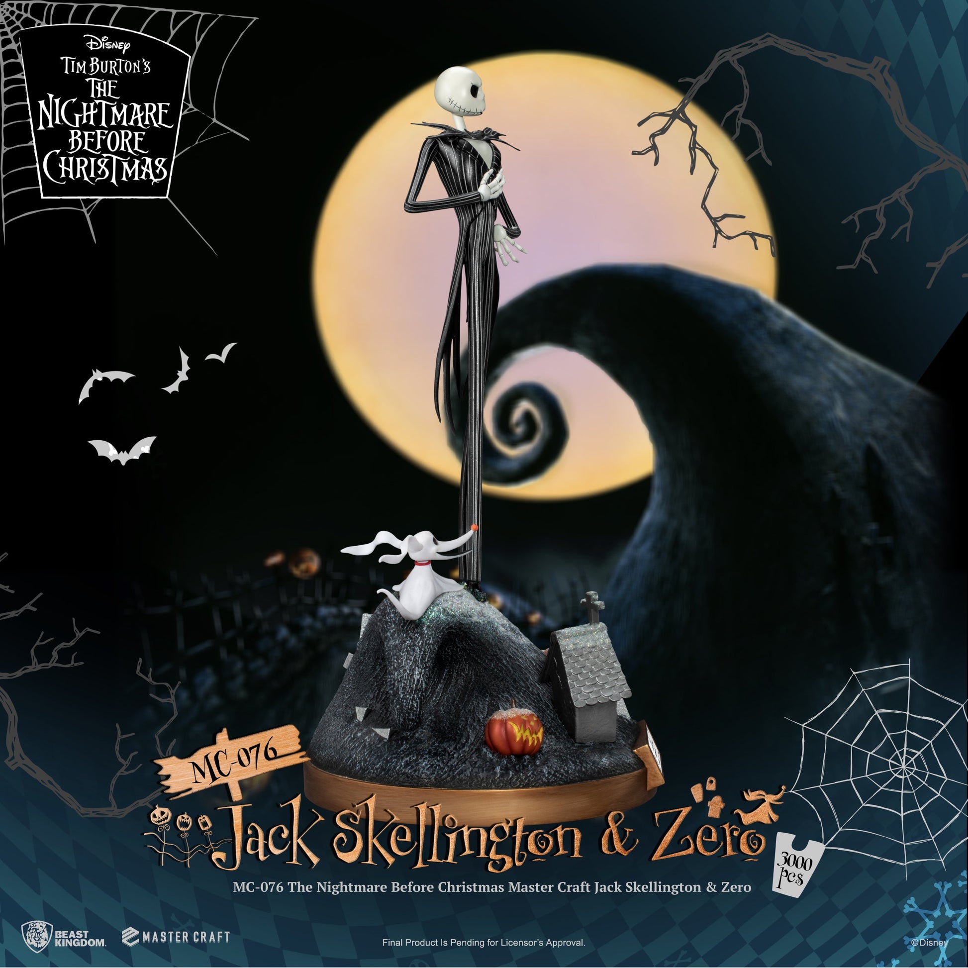 The Nightmare Before Christmas Master Craft Jack Skellington Zero figure with full moon background