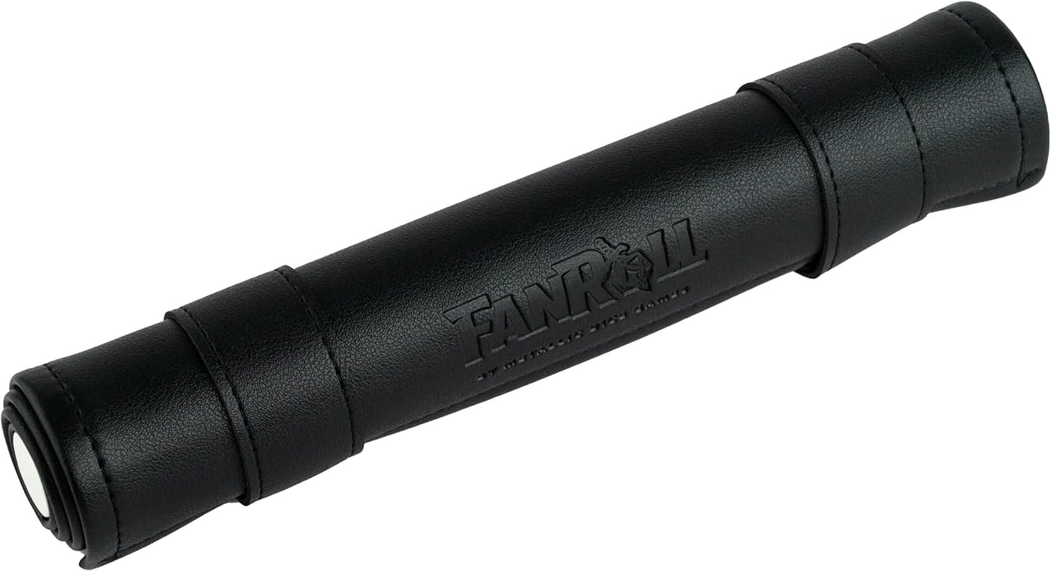 Rolled black dice case with embossed "FANROLL" logo