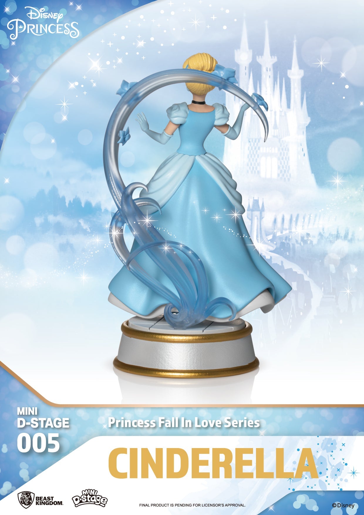 Side view of Cinderella figure highlighting dress flow and slipper