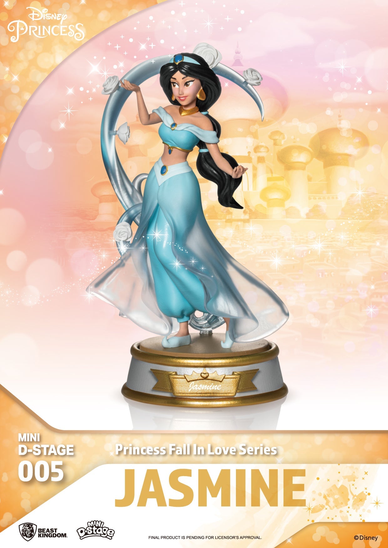 Jasmine figure standing in teal outfit holding magic lamp