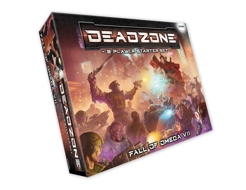 Deadzone: Fall of Omega VII 2-Player Starter Set box showing a chaotic sci-fi battle