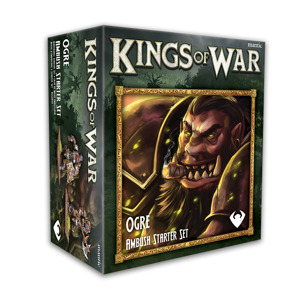 Kings of War Ogre Ambush Starter Set game box showing a fierce ogre smoking a cigar