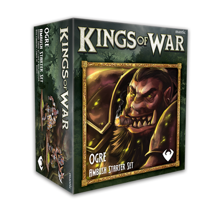 Kings of War Ogre Ambush Starter Set game box showing a fierce ogre smoking a cigar