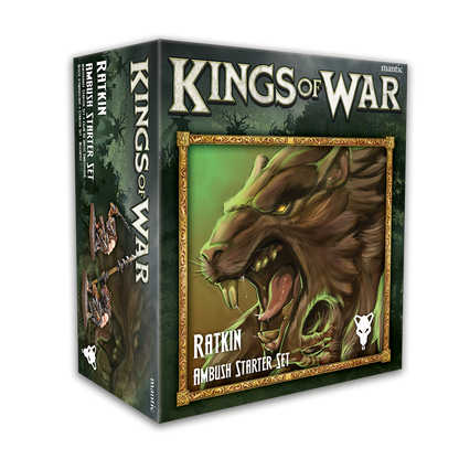 Kings of War Ratkin Ambush Starter Set box, featuring a snarling rat creature on the cover