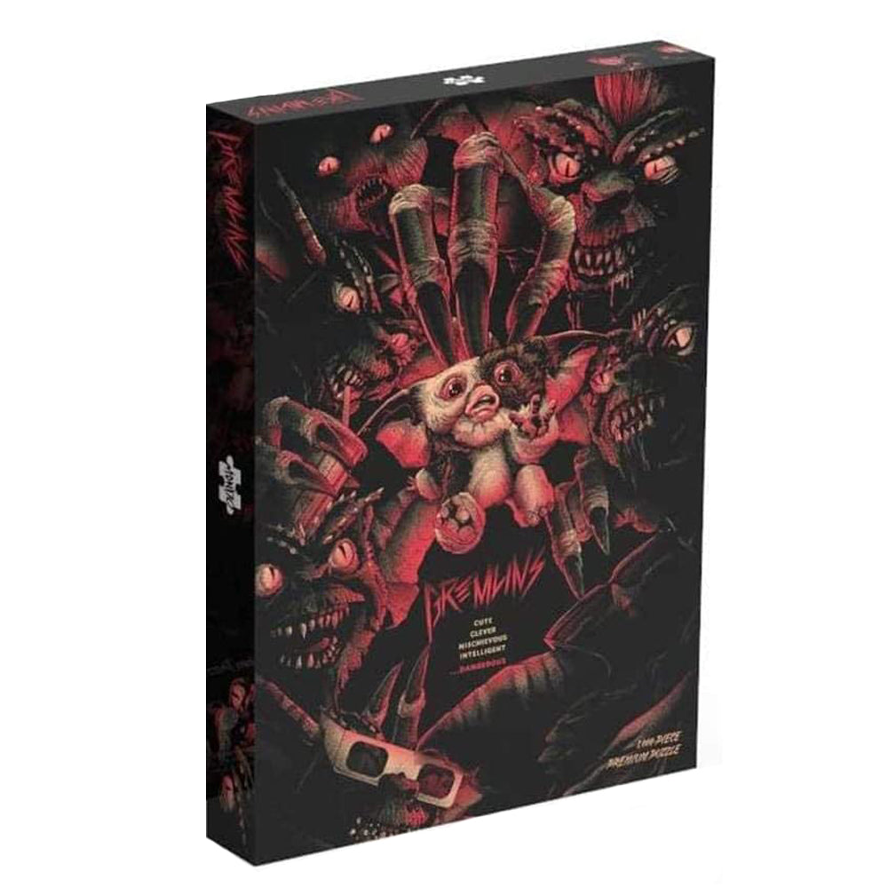 Gremlins puzzle box featuring Gizmo menaced by multiple monstrous red Gremlins