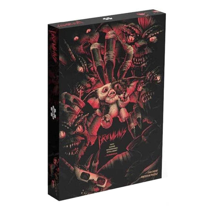 Gremlins puzzle box featuring Gizmo menaced by multiple monstrous red Gremlins