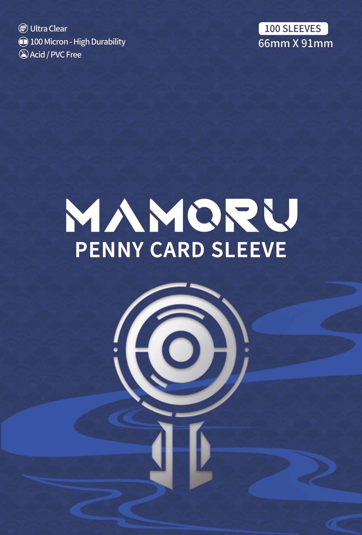 Mamoru Penny Card Sleeve pack, Acid/PVC Free sleeves on a dark blue background with logo