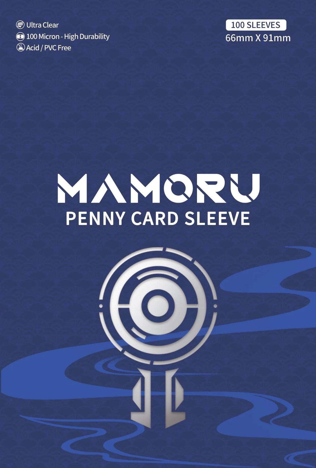 Mamoru Penny Card Sleeve pack, Acid/PVC Free sleeves on a dark blue background with logo