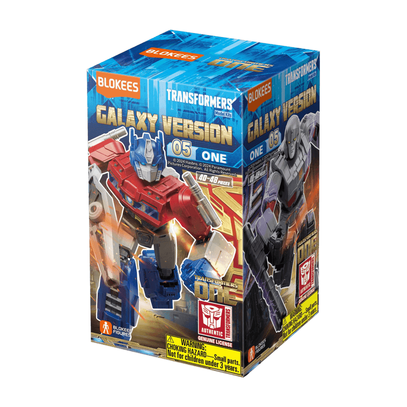 Blokees Transformers Galaxy Version 05 ONE model kit featuring Optimus Prime and another robot figure