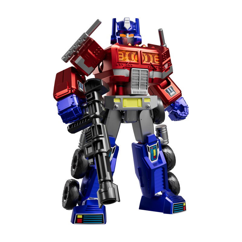 Optimus Prime G1 Masterpiece figure in metallic red and blue with blaster