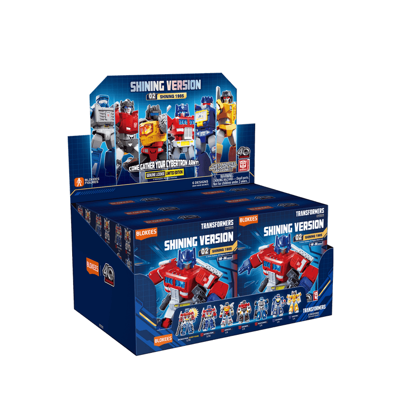 Transformers Blokees Shining Version figures 02 Shining 1985 collector&#39;s display box with six figures and two larger Optimus Prime figures
