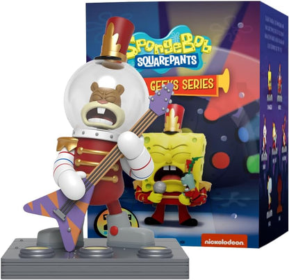 Spongebob Squarepants Sandy Cheeks collectible vinyl figure in a red band uniform and space helmet, playing an electric guitar