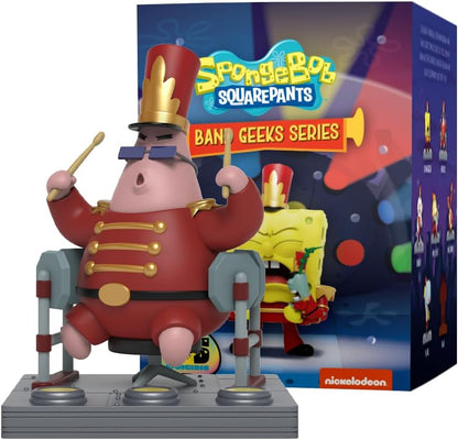 Patrick Star Band Geeks vinyl figure in red marching uniform drumming, with SpongeBob Series packaging visible behind it