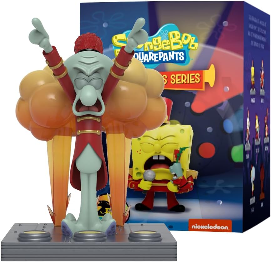 Spongebob SquarePants Band Geeks Sweet Victory Squidward vinyl figure in red uniform on stage with explosions