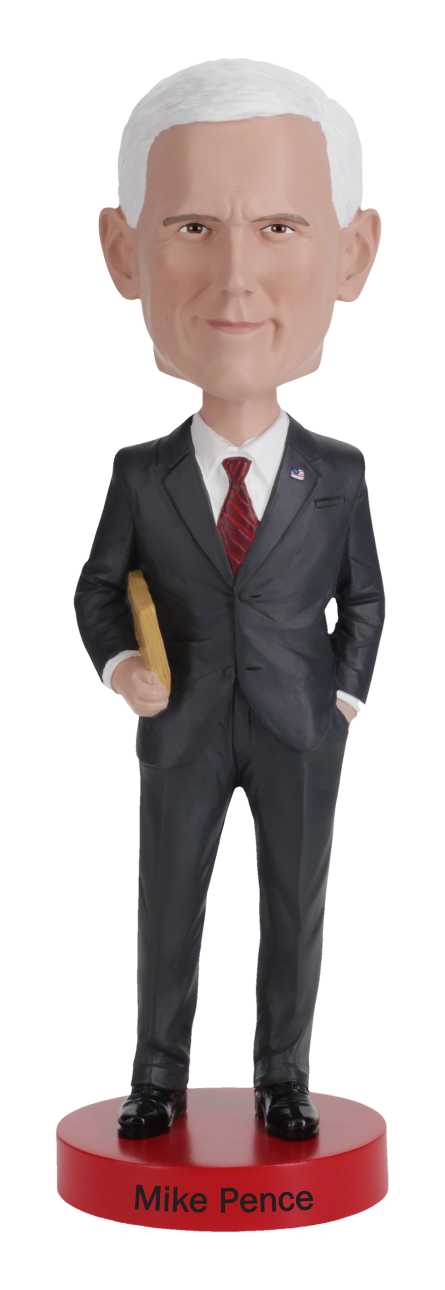 Mike Pence Royal Bobbles bobblehead in a dark suit and red tie holding a wooden gavel