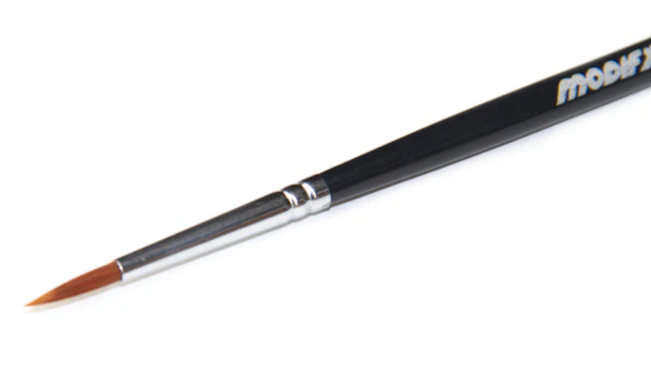 Black MODIFX paint brush with fine brown bristles and silver ferrule