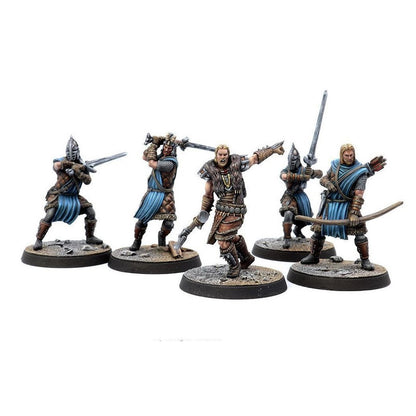 The miniatures featuring Nordic warriors in battle-ready poses with weapons and shields