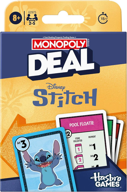 Monopoly Deal Stitch card game packaging box front view