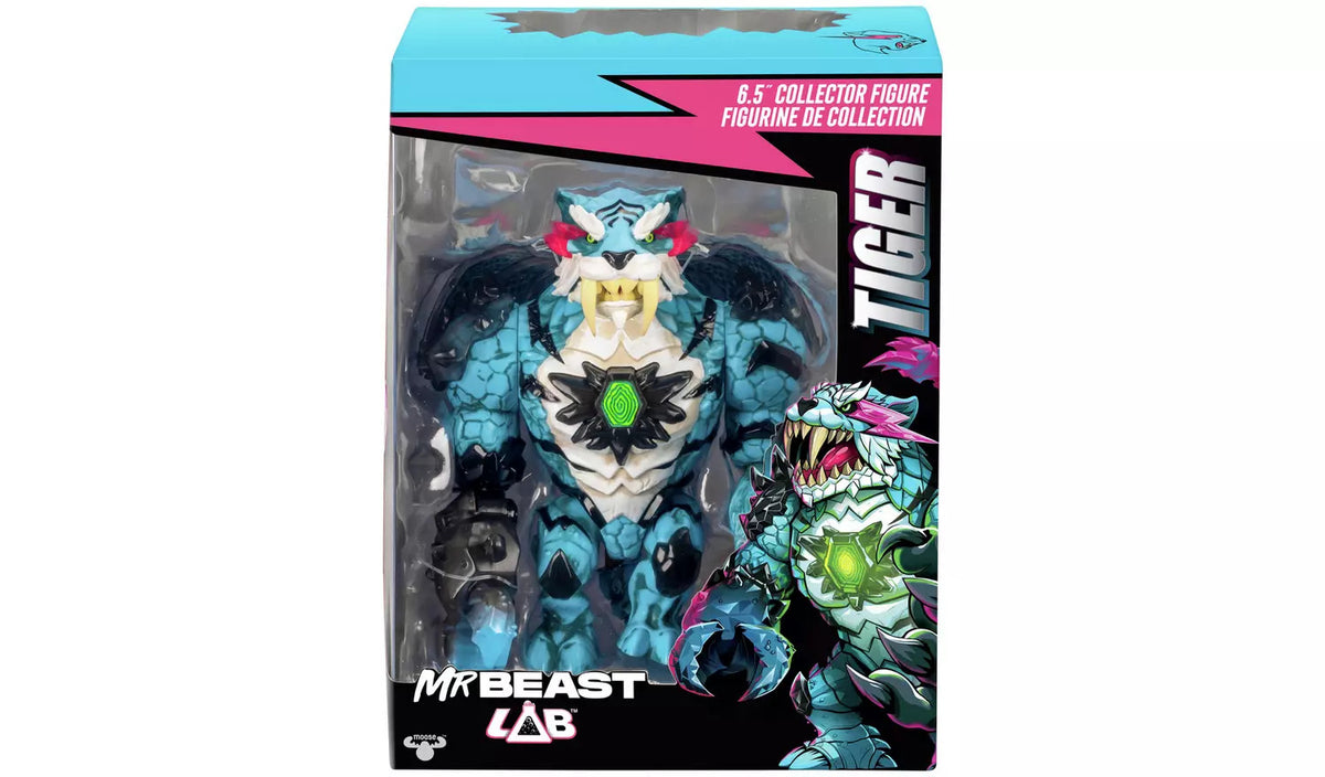 Mr Beast Lab 6.5&quot; armored blue tiger collector figure in packaging.