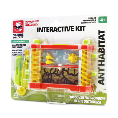 Packaged Nature Explorer Ant Habitat Interactive Kit, showing a clear ant farm with red and yellow components, tunnels, and a feeder