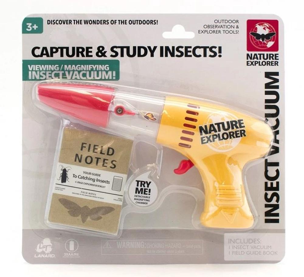 Packaged Nature Explorer "Capture & Study Insects!" kit with a yellow & red insect vacuum magnifier and a "Field Notes" guide booklet
