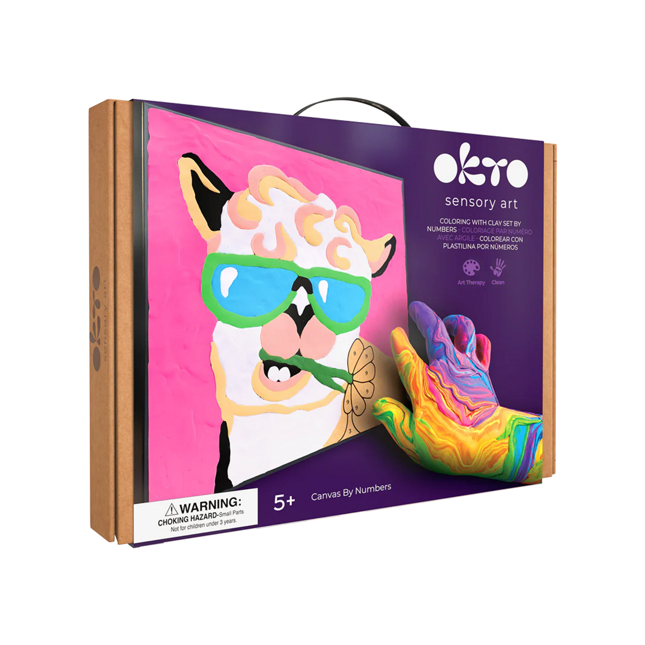 Okro Sensory Art colouring with clay set box, featuring a textured llama wearing sunglasses