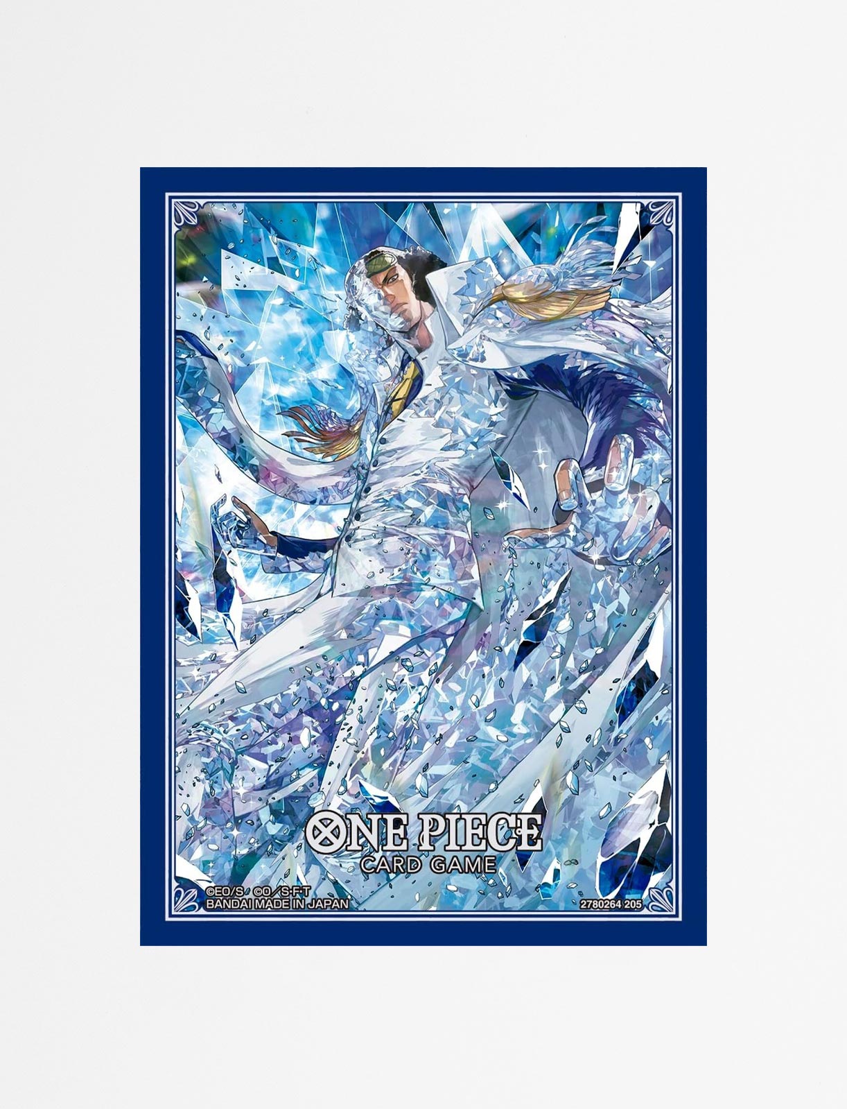 One Piece Card Game illustration of Jozu, surrounded by and shattering into countless blue and white diamond shards