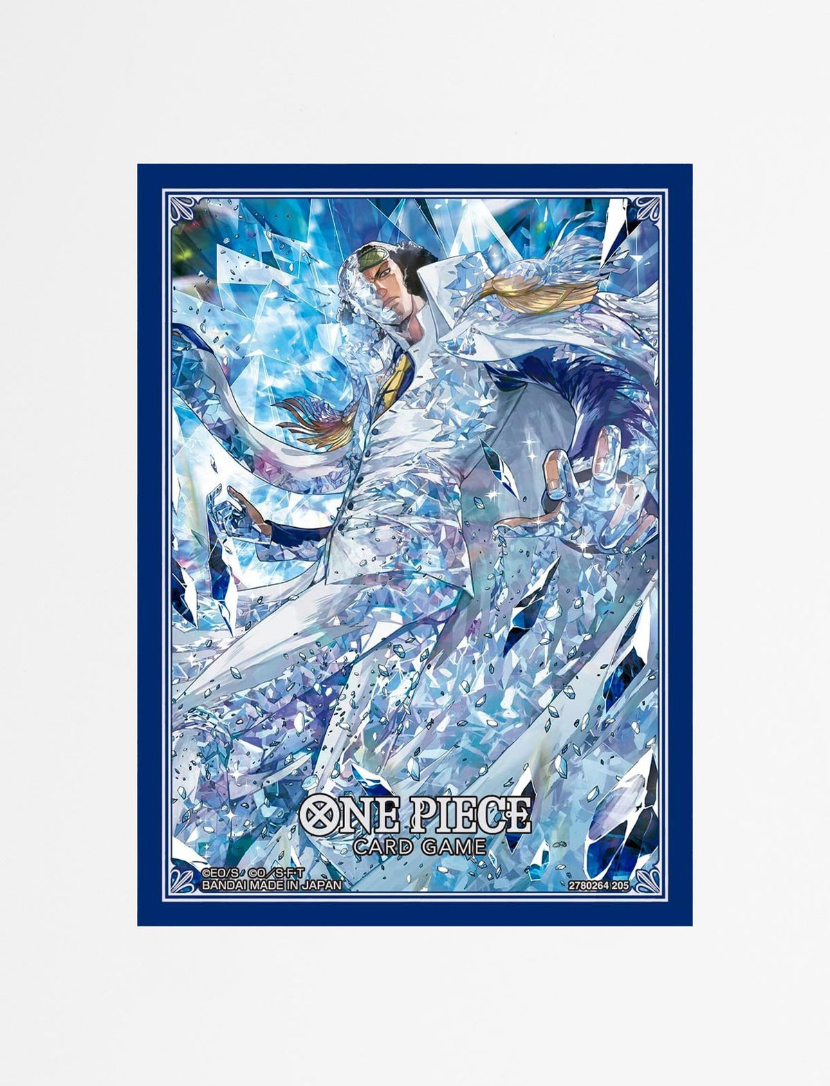 One Piece Card Game illustration of Jozu, surrounded by and shattering into countless blue and white diamond shards