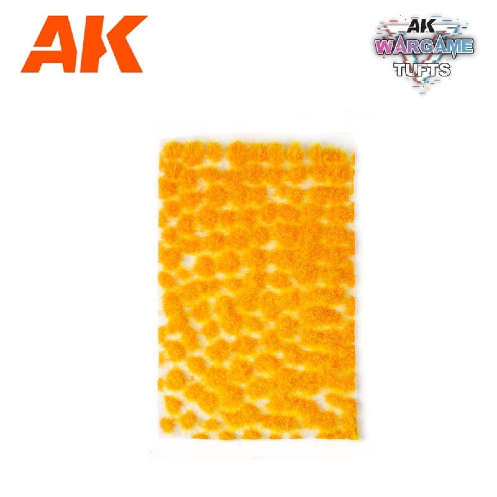 AK Wargame Tufts: A vibrant sheet of bright yellow artificial grass tufts for miniature scenery and dioramas