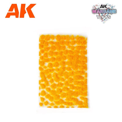 AK Wargame Tufts: A vibrant sheet of bright yellow artificial grass tufts for miniature scenery and dioramas