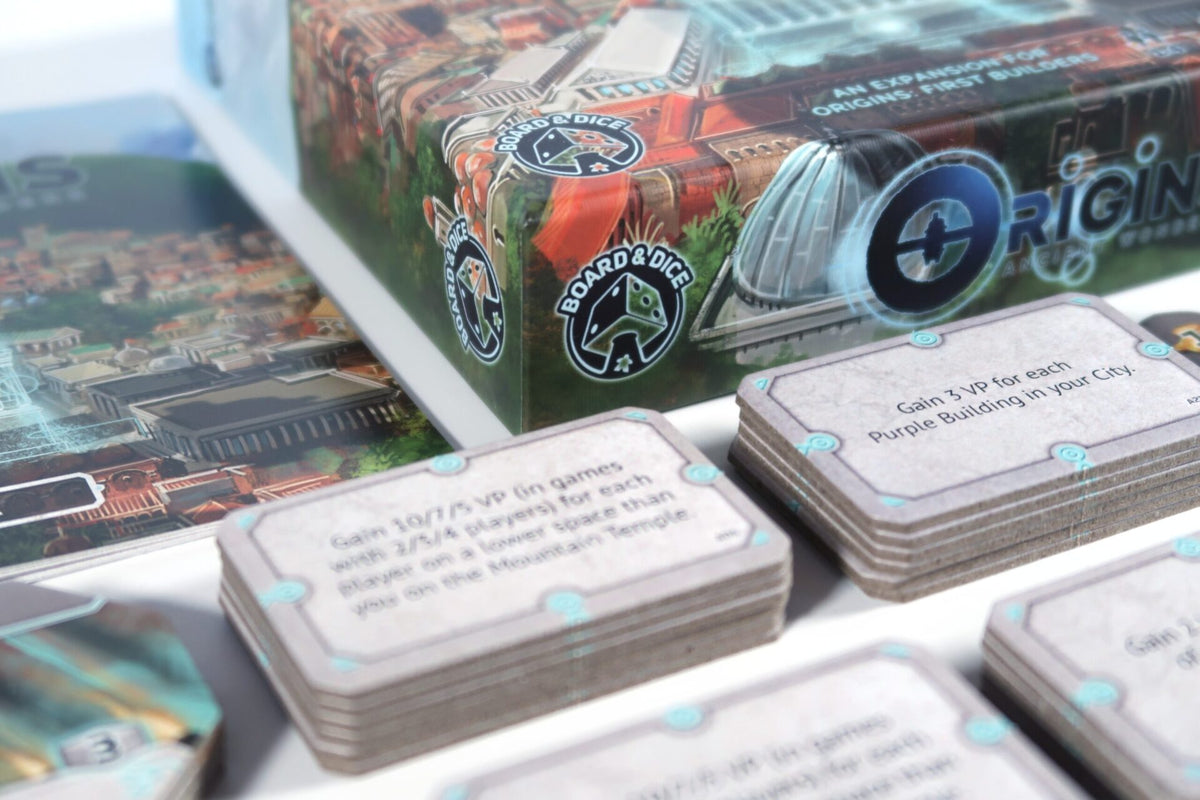 Origins: Ancient Wonders detailed view of game cards and components
