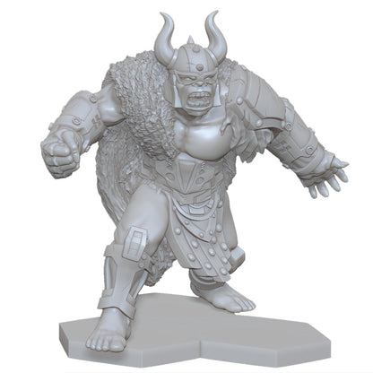 Side view of Viking miniature mid-stride with raised weapon, set on a game base