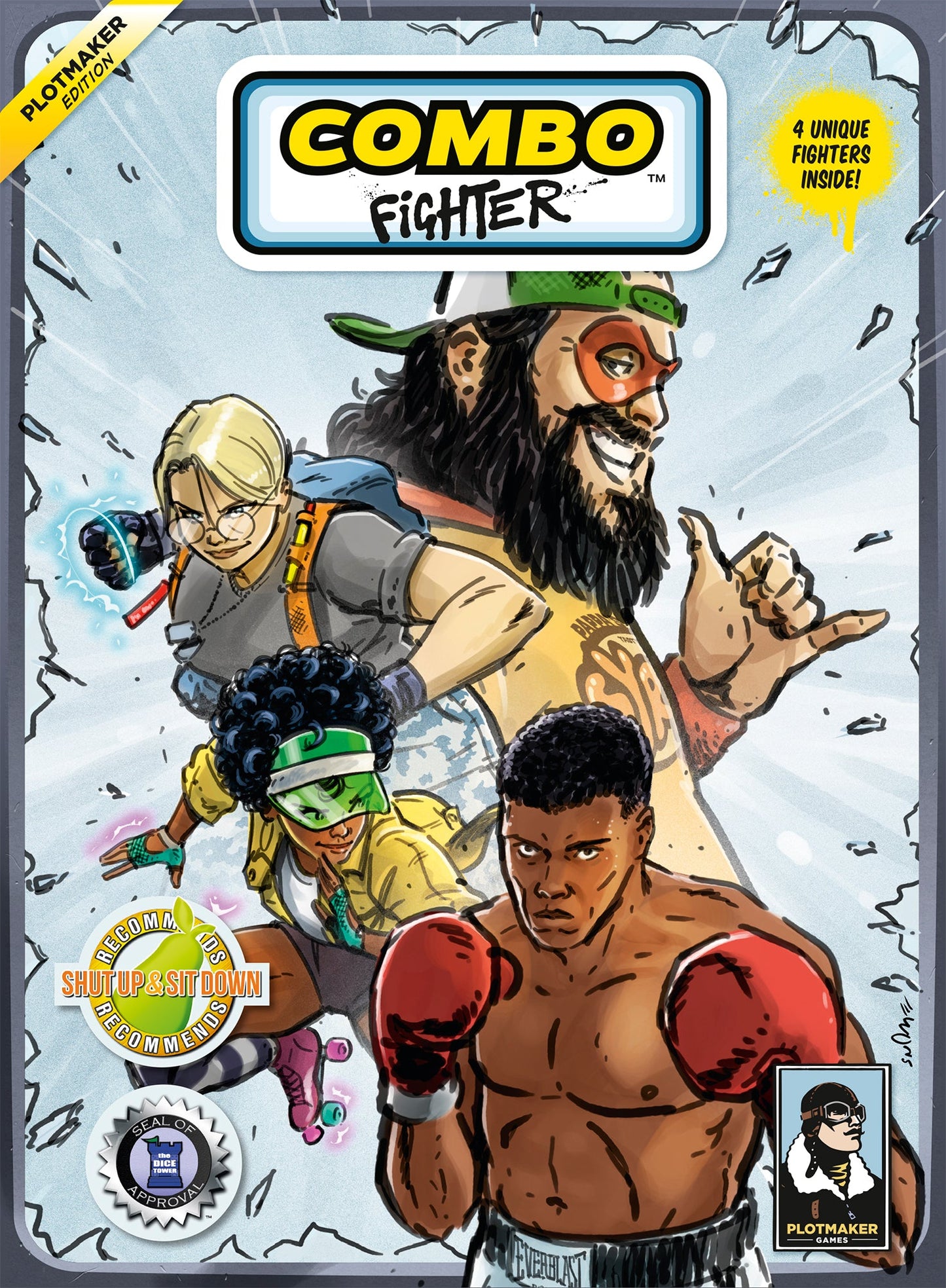 Combo Fighter game cover art showing a dynamic group of four diverse, stylized characters ready to fight