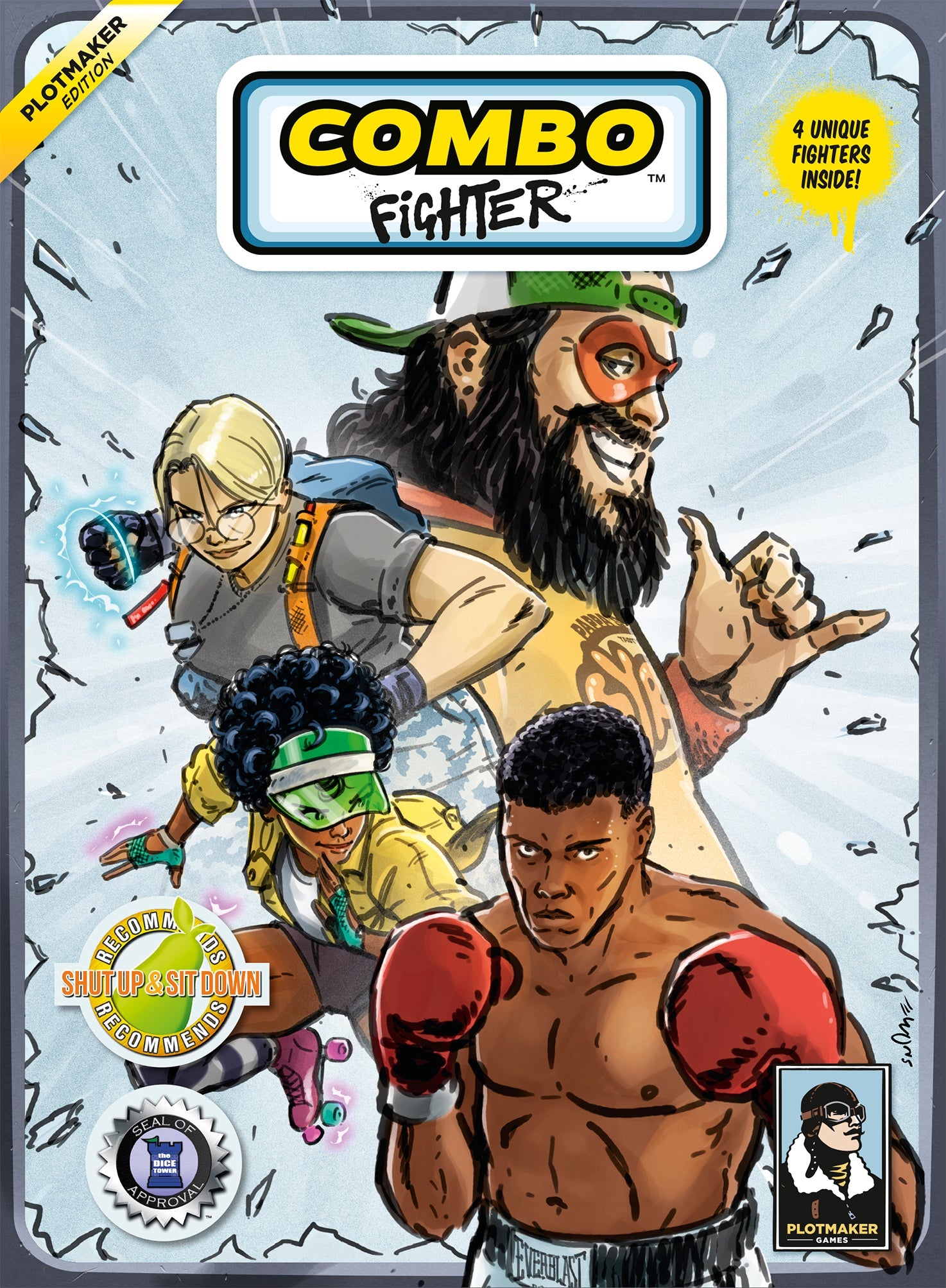 Combo Fighter game cover art showing a dynamic group of four diverse, stylized characters ready to fight