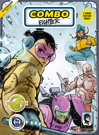 Dynamic cover art for the Combo Fighter game showing four diverse, comic book-style characters engaged in combat